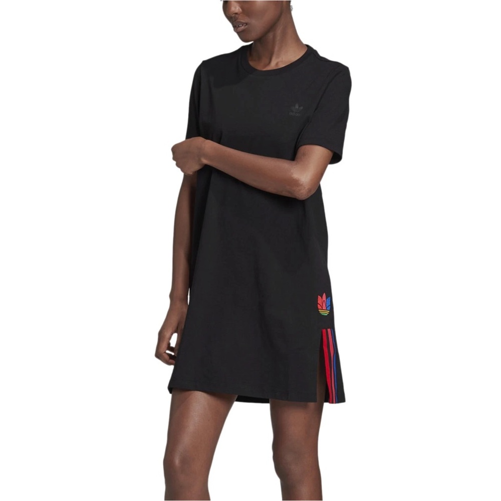 NWT Adidas black tee dress with red stripes size XS